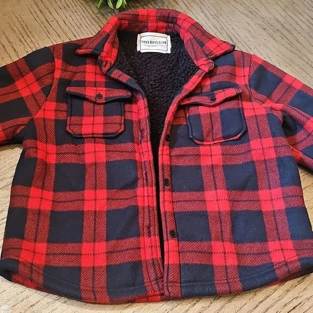 Red and Black Plaid Fleece Jacket Size 8/10